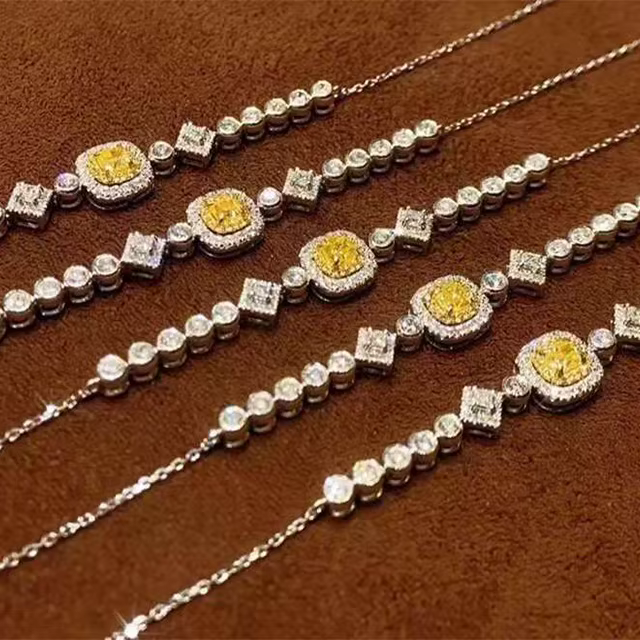 Xinfly famous brand best friend 18K Pure Gold Multi-colored positive affirm Natural Yellow Diamond Tennis Bracelet for girl