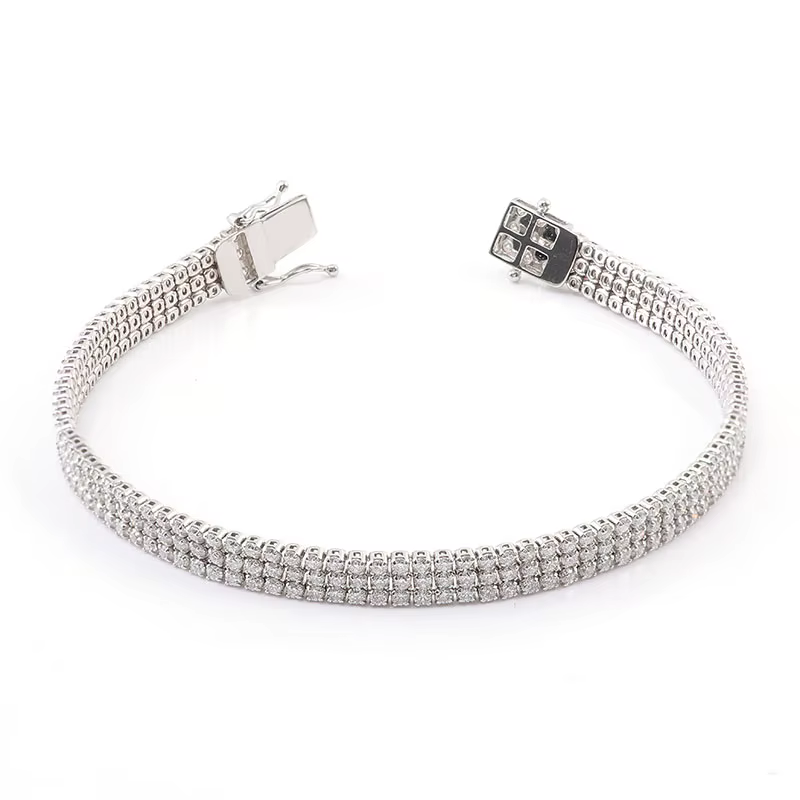 Luxury jewelry 15carat 14k white gold 3 triple row 3mm brilliant cut D color moissanite diamond tennis bracelet for women men