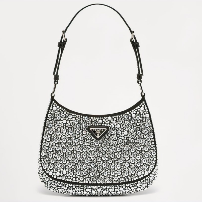 PRADA CLEO SATIN BAG WITH CRYSTALS-METAL