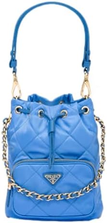 Prada Womens Tessuto Nylon Pervinca Blue Duet Drawstring Quilted Small Bucket Bag Crossbody 1BH038