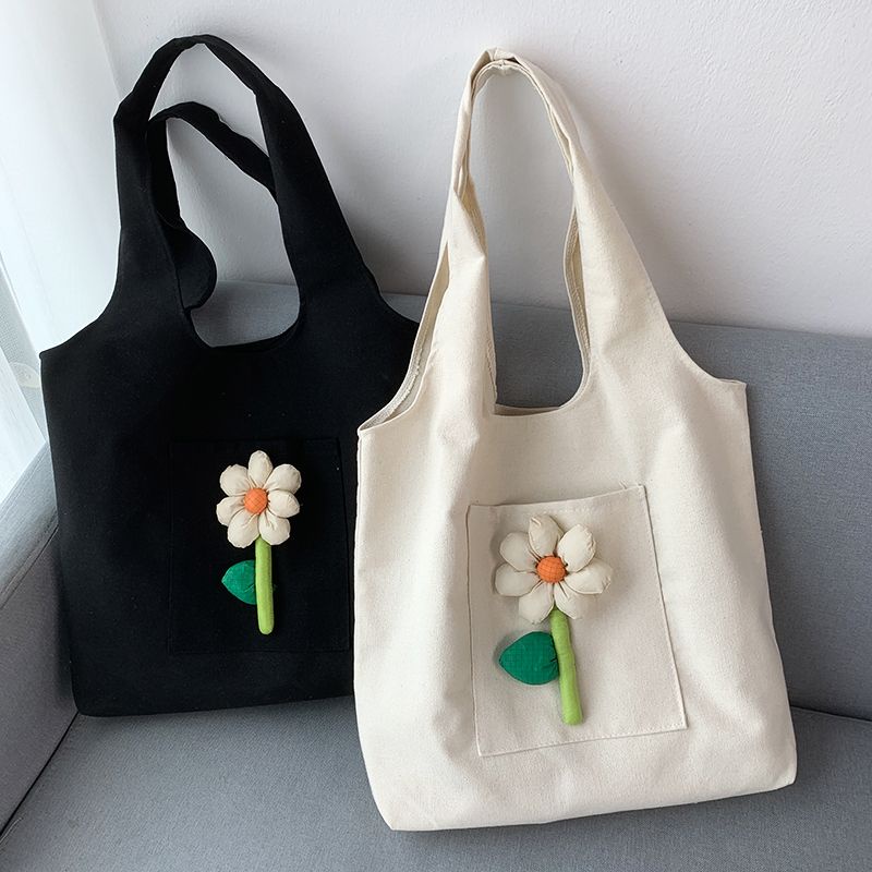 Artistic Flower Canvas Bag Female Shoulder Large Capacity Student Class Portable Canvas Bag
