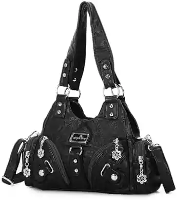 Angel Kiss Purses for Women Small Hobo Shoulder Bags Vagen Leather Multi-Pocket Tote Bag with Zipper