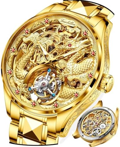 OUPINKE Men Watch Gold -Tourbillon Mechanical Movement Wrist Watch-Luxury Business Skeleton Watches-Sapphire Crystal…