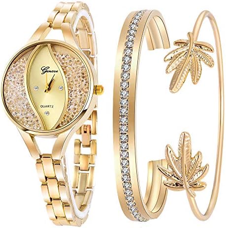 Weicam Women's Diamond Wristwatch Bangle Bracelet Jewelry Set Analog Quartz Wrist Watch for Ladies