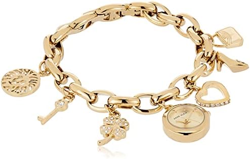 Anne Klein Women's Premium Crystal Accented Gold-Tone Charm Bracelet Watch
