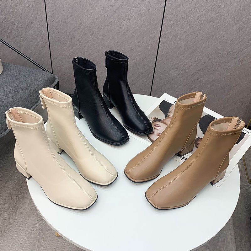 Plus Size 35-43 Women Boots Chunky Heel Back Zipper Short Boots