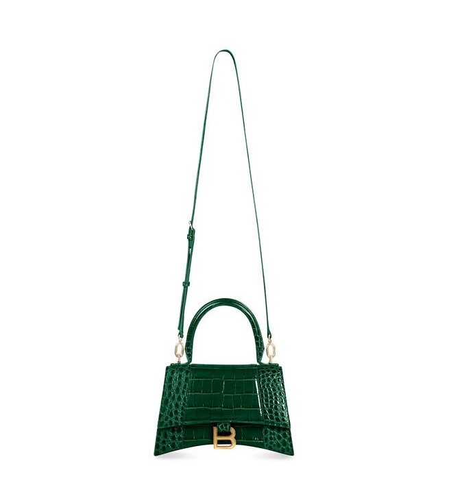 BALENCIAGA HOURGLASS SMALL HANDBAG CROCODILE EMBOSSED-GREEN