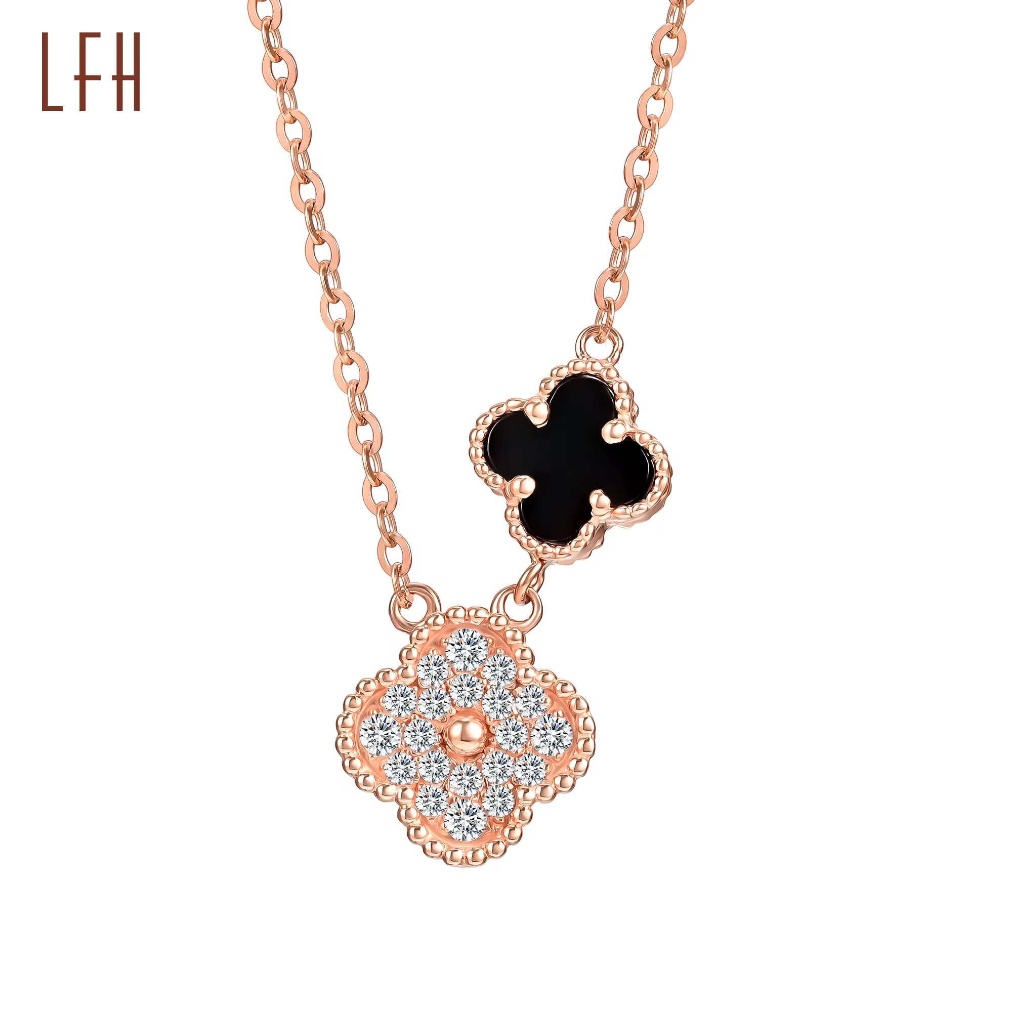 Wholesale Women real gold jewelry manufacturer 18k with certificate pure gold Four Leaf Clover Pendant Necklace