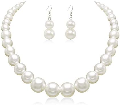 Pearl Choker Necklace for Women Faux Pearl Beads Strand Necklace Earring Set Costume Jewelry