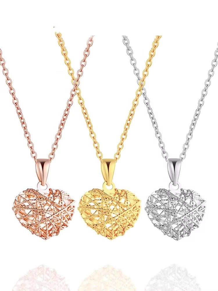 Xinfly Trendy Pure 18K Gold Heart Pendant Necklace AU750 Jewelry Chain Necklace