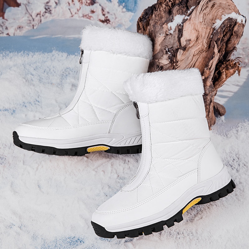 Ankle Boots Women Winter Waterproof Shoes Keep Warm Non-slip Black Snow Boots Ladies Lace-up Plus Size 42 White Boots QXXZ