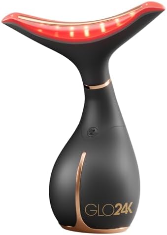 GLO24K Red Light Face & Neck Beauty Device – 3-in-1 Facial Massager Tool with LED & Vibration for Skin Revitalization and Neck Firming