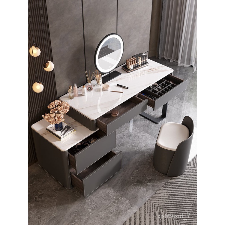 Dressing TablesSaddle Leather Stone Plate Dresser Modern Minimalist Bedroom High-Grade Solid Wood Storage Cabinet Integ