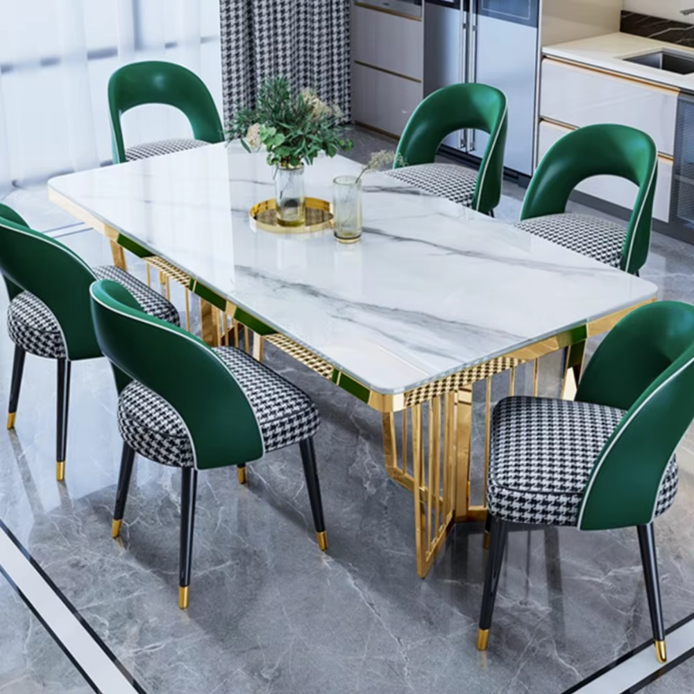 Bjflamingo Italian carbon steel dinning tables sets luxury 6 chairs