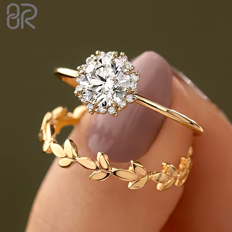 10K Gold Moissanite Engagement Rings Ins Hot Sell Clear Sparkling Crown Solitaire Soild Gold VVS Wedding Rings Women