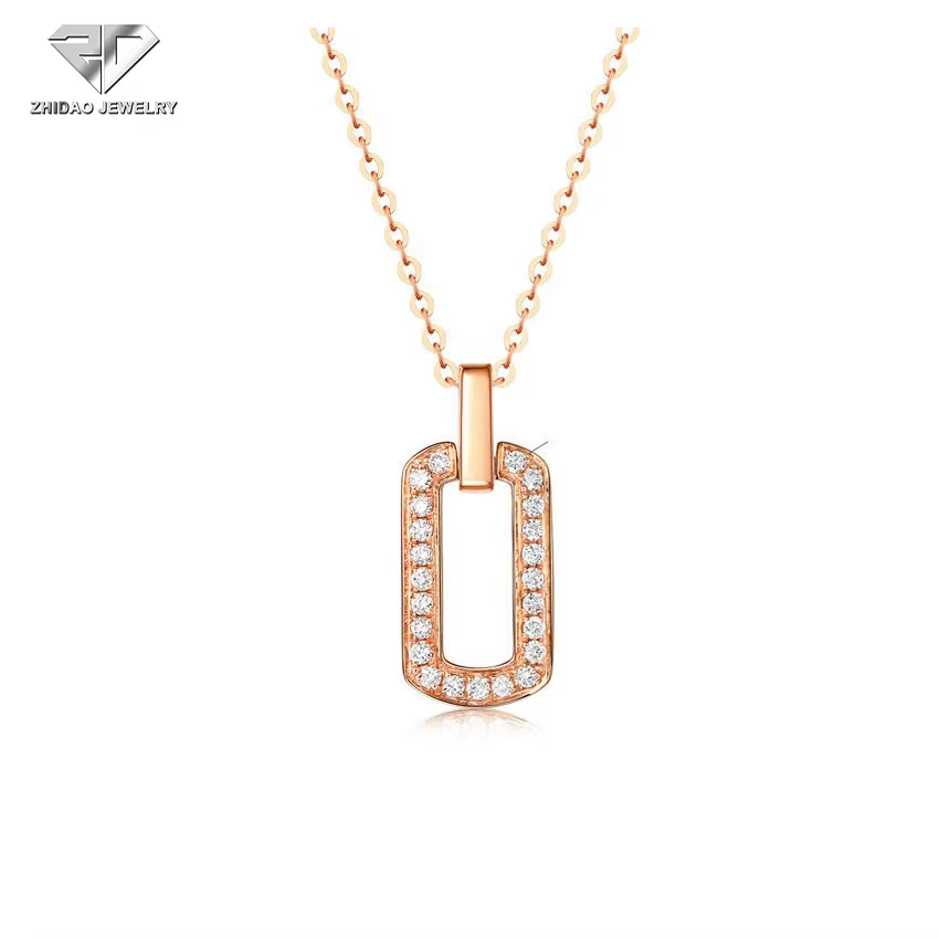 fine jewelry high Manufacturer Customized 18k Gold Square Diamond High Jewelry Necklace Clavicle Chain Ladies