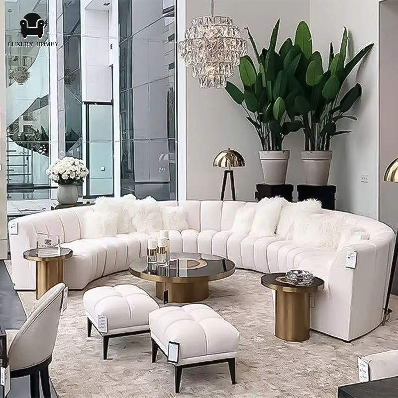 Custom italian high-end modular sectional leather sofa modern design velvet curved