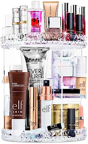 Sorbus 360 Rotating Makeup Organizer - Spinning cosmetics organizer, Adjustable Shelves for Make Up, Perfume & Toiletries - Acrylic Makeup Organizer for Vanity, Bathroom, Bedroom, Closet [Clear]